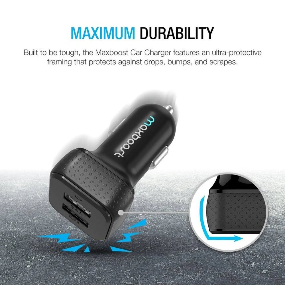 🔋Maxboost🔋 Car Charger Adapter, 4.8A/24W 2 USB Smart Port Car Charger [Black] - Picture 3 of 16